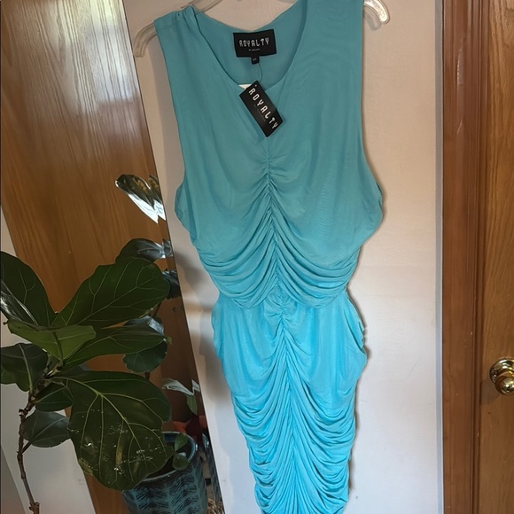 Royalty For Me Blue Asymmetrical Ruched Bodycon Dress - Picture 2 of 4
